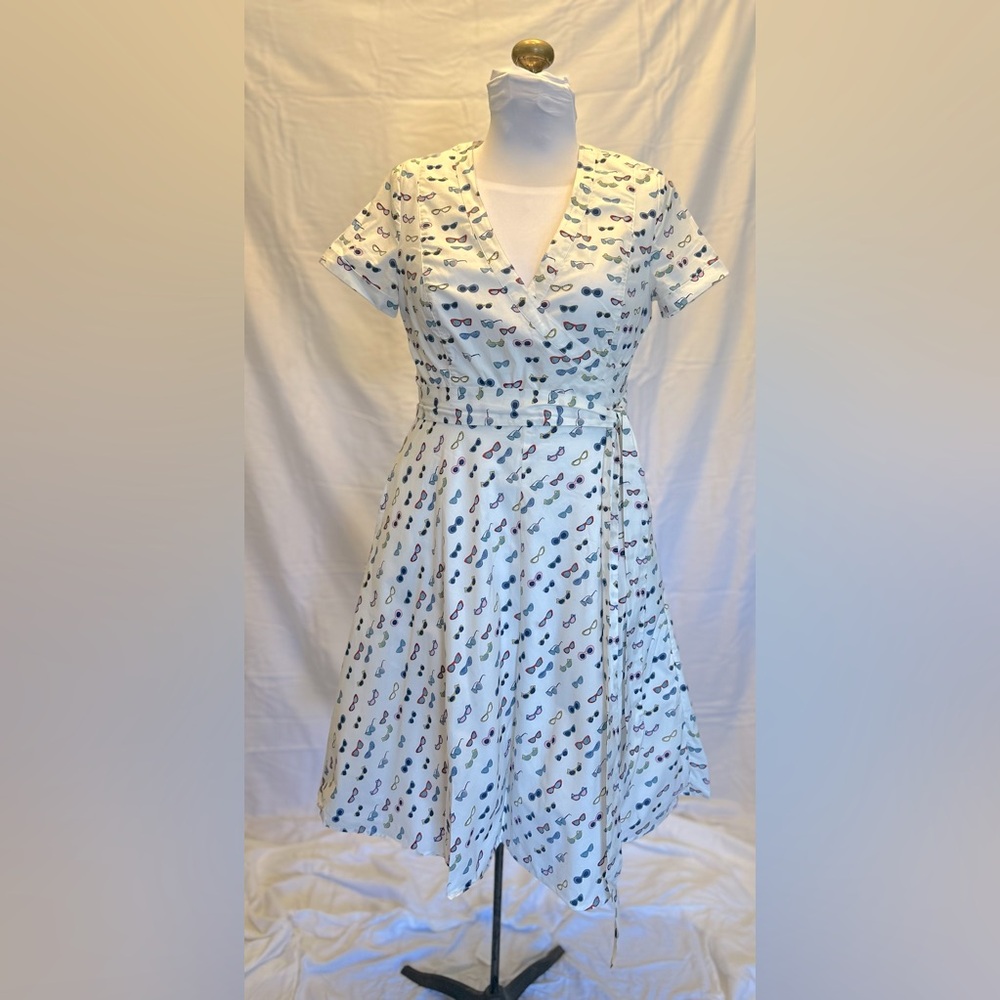 Boden Fit and Flare Wrap Dress in Sunglasses Print